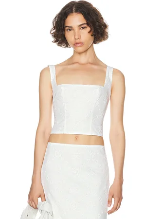 Helsa Eyelet Corset Top in - White. Size M (also in S).
