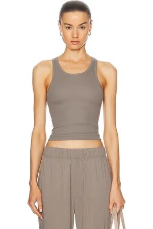 ÉTERNE High Neck Fitted Tank Top in - Taupe. Size L (also in XL).