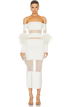 LAPOINTE Sheer Cotton Viscose Intarsia Ostrich Dress in - . Size L (also in ).