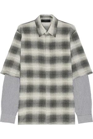 AMIRI Double Sleeve Shadow Plaid Shirt in - Grey. Size XS-S (also in ).