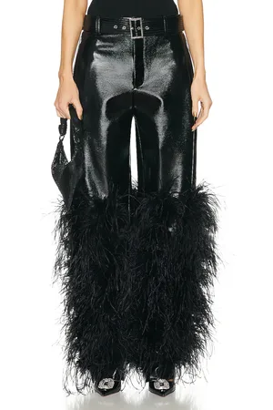 LAPOINTE Patent Faux Leather Belted Tapered Ostrich Trouser in - . Size 4 (also in 6).