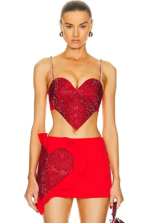 AREA Crystal Trim Heart Top in - Red. Size 0 (also in ).