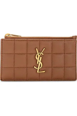 Saint Laurent Zipped Cassandre Fragments Credit Card Case in - Brown. Size all.