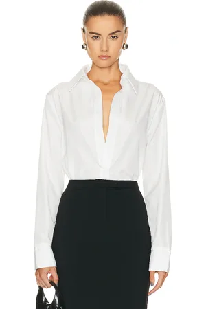 Norma Kamali Nk Shirt W/ Collar Stand in - White. Size L (also in M, S, XL).