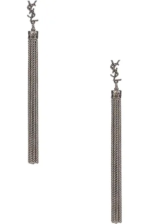 Saint Laurent Loulou Chain Earrings in - Metallic Silver. Size all.