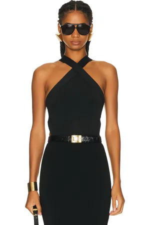 Saint Laurent Crossneck Bodysuit Top in - Black. Size XL (also in XS).