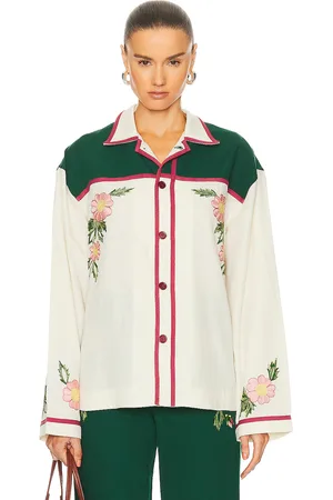 BODE Prarie Rose Overshirt in - Cream. Size M (also in XXS).