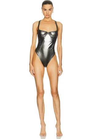 The Attico Metallic One Piece Swimsuit in - Metallic Silver. Size S (also in XS).
