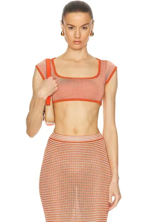Calle Del Mar Lycra Cap Sleeve Crop Top in - Red. Size M (also in ).