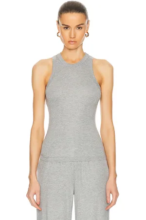 SPRWMN Rib Racer Front Tank Top in - Grey. Size L (also in M, S, XS).