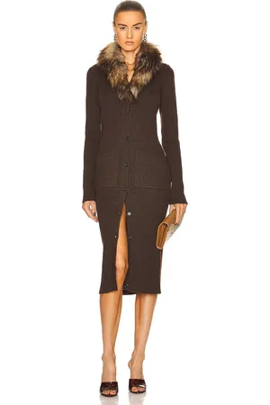 Saint Laurent Long Sleeve Midi Dress in Marron Beige & Noir - Brown. Size L (also in M).