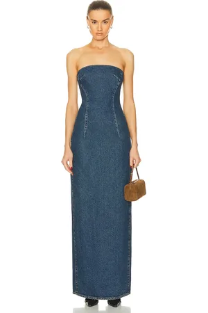 GRLFRND Lena Column Dress in - Denim-Dark. Size XS (also in XXS).