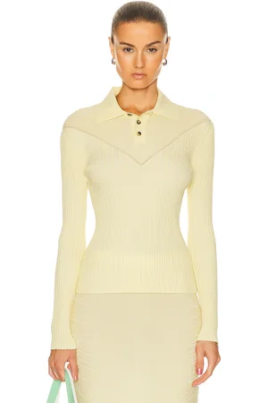 Bottega Veneta Cotton Moving Ribs Polo Top in - Yellow. Size M (also in ).