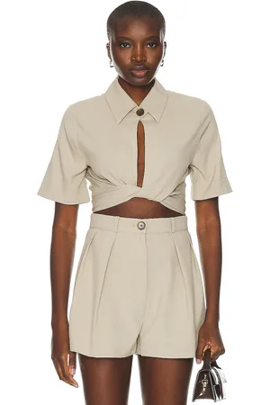 Matthew Bruch Collared Wrap Top in - Taupe. Size 3 (also in ).