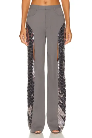 LAPOINTE Metal Embroidery Pebble Crepe Slit Front Pant in - Grey. Size 2 (also in ).