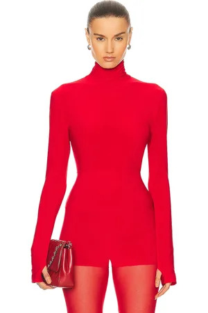 Norma Kamali Slim Fit Long Sleeve Turtle Top in - Red. Size L (also in XL).