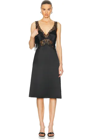 Saint Laurent Satin Lace Dress in - Black. Size 36 (also in 40, 42).
