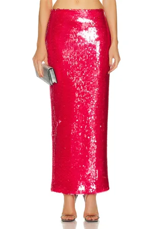 LAPOINTE Stretch Sequin Long Pencil Skirt in - Red. Size 2 (also in 4).