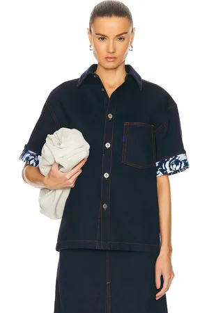 Burberry Button Up Shirt in - Navy. Size L (also in XS).