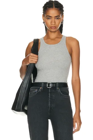 ÉTERNE High Neck Fitted Tank Top in - Grey. Size L (also in M, S, XL, XS).