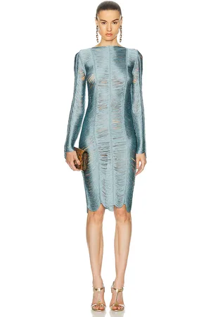 Tom Ford Fringe Artwork Cocktail Dress in - Blue. Size 34 (also in ).