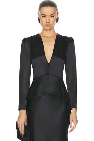 Saint Laurent Satin Long Sleeve Blouse in - Black. Size 38 (also in 40, 42).