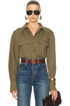Saint Laurent Button Up Top in - Olive. Size L (also in M, XS).