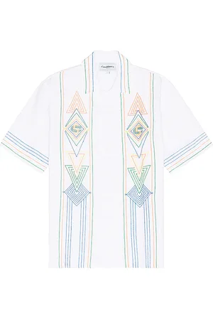 Casablanca Chainstitc Embroidered Graphic Linen Shirt in - White. Size L (also in ).