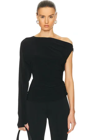Norma Kamali One Sleeve Drop Shoulder Side Drape Top in - . Size S (also in ).