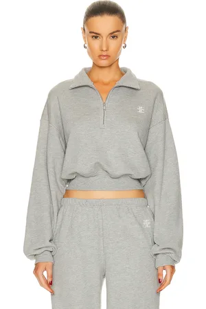 ÉTERNE Cropped Half-Zip Sweatshirt in - Grey. Size L (also in XL, XS).