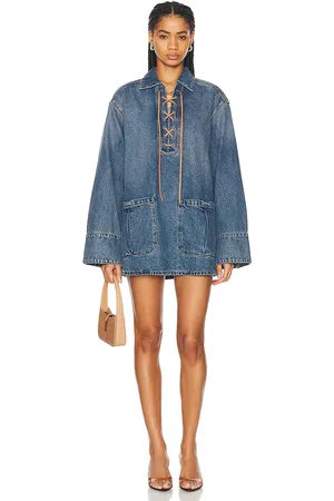 GRLFRND Marisa Laced Tunic Dress in - Denim-Medium. Size S (also in ).