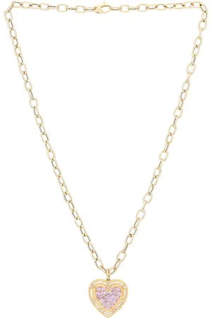 Siena Jewelry Heart Charm Necklace in 14k Yellow Gold Diamond & Pink Sapphire - Pink. Size all.