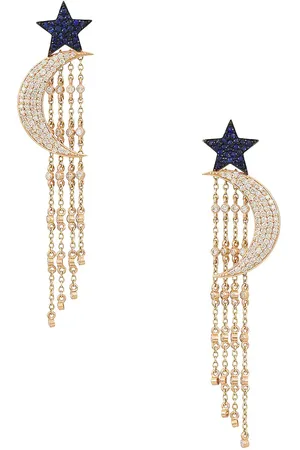 Siena Jewelry Star Moon Earring in 14k Yellow Gold Diamond & Sapphire - Metallic Gold. Size all.