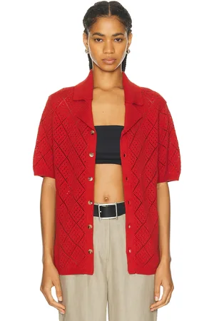 WAO Open Knit Camp Shirt in - Orange. Size M (also in L).