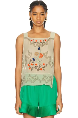 BODE Embroidered Flower Study Top in - Cream. Size L (also in M).