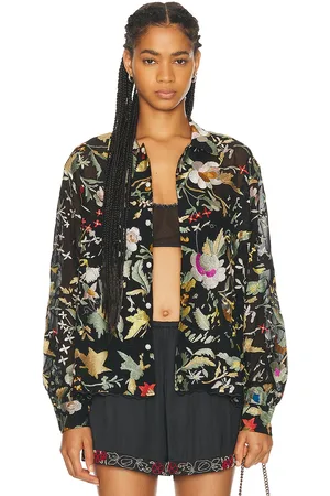 BODE Heirloom Floral Long Sleeve Shirt in - Black. Size XXS (also in ).