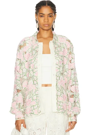 BODE Peony Lace Long Sleeve Shirt in - Pink. Size M (also in S, XS, XXS).