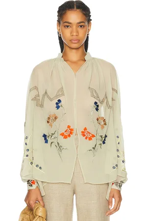 BODE Embroidered Flower Study Shirt in - Cream. Size L (also in S).