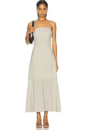 Ganni Spaghetti Strap Long Dress in - Beige. Size 32 (also in ).