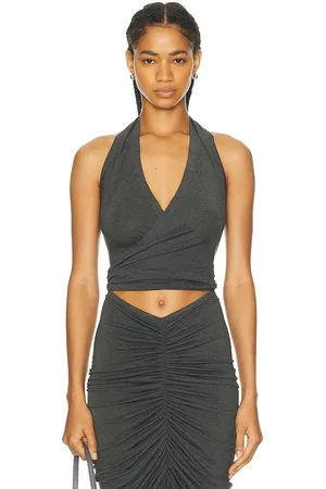 Norma Kamali Halter Wrap Top in - Charcoal. Size L (also in XL, XS).