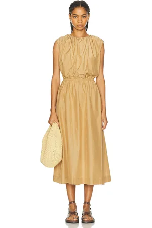 Loulou de Saison Aphrodite Long Sleeveless Dress With Gathers in - Tan. Size S (also in XS).