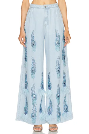 PATBO Hand-Beaded and Feather Jeans in - -Light. Size 8 (also in ).