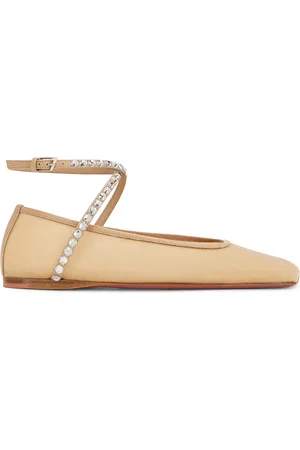 Amina Muaddi Ane Mesh Crystal Flat in - Tan. Size 36 (also in 36.5, 37, 37.5, 38, 38.5, 39, 39.5, 40).