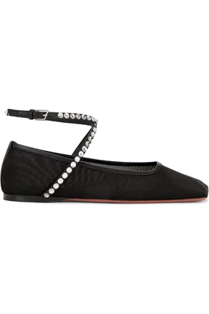 Amina Muaddi Ane Mesh Crystal Flat in - Black. Size 36 (also in 36.5, 37, 37.5, 38, 38.5, 39, 39.5, 40, 41).