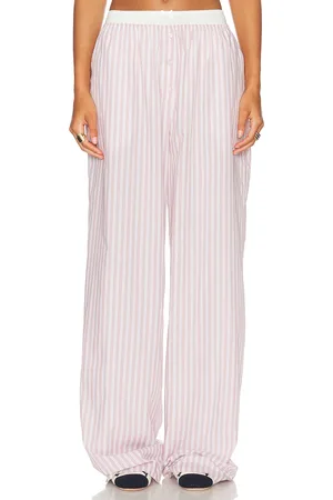 Helsa Wide Stripe Poplin House Pants in - Mauve. Size L (also in M, XL).
