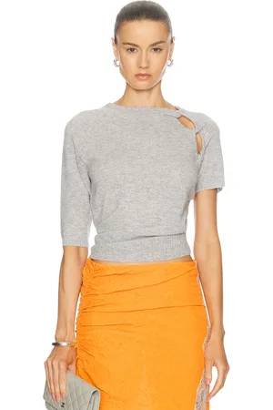 CHRISTOPHER ESBER Cashmere Helix Open Twist Draped Tee Top in - Light Grey. Size L (also in ).
