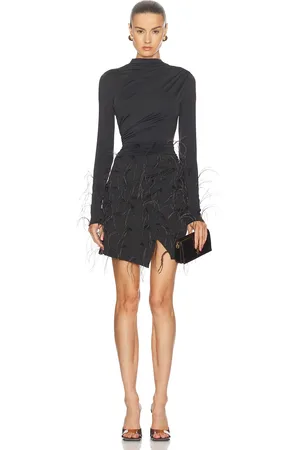 LAPOINTE Lightweight Jersey Long Sleeve Draped Ostrich Mini Dress in . Size 6 (also in ).