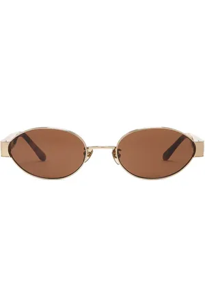 Linda Farrow Sadie Sunglasses in Light Gold Tortoise Shell & Brown - Metallic Gold. Size all.