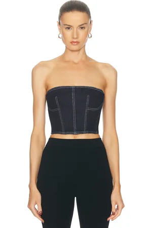 FLEUR DU MAL Denim Cropped Bustier in - Denim-Dark. Size 2 (also in ).