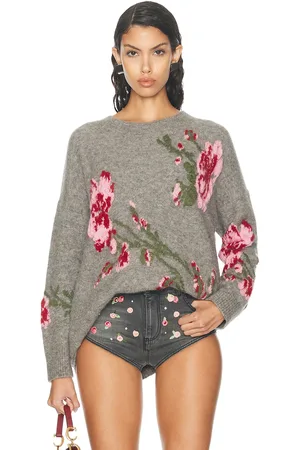 BLUMARINE Crewneck Sweater in Frost Grey Dahalia & Rouge Noir - Grey. Size XS (also in ).
